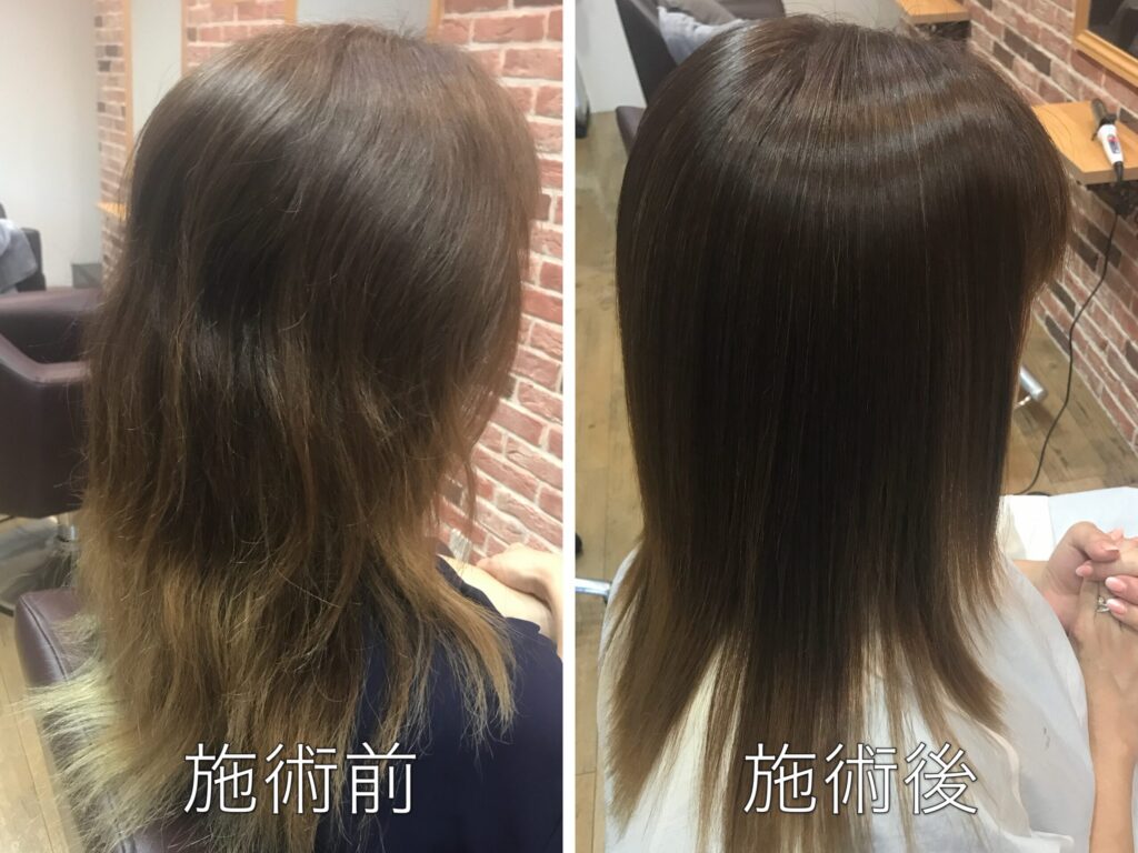 福岡 縮毛矯正 ビフォーアフター ブリーチ毛 ダメージを抑えた施術