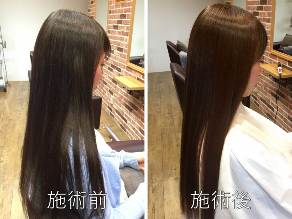 福岡 縮毛矯正 ビフォーアフター ロング 毛先まで指通り改善